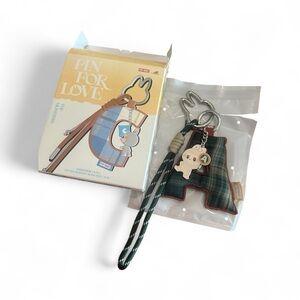 Plaid Labubu Pin For Love Keychain with Letter A and Charm